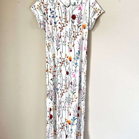 Noracora White Multicolored Floral V-Neck Cap Sleeve Casual Maxi Dress - Picture 3 of 15